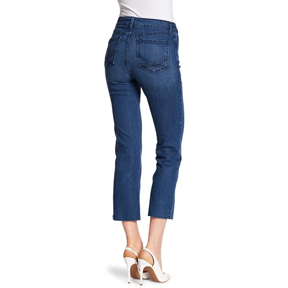 NYDJ Marilyn Straight Frayed Raw Hem Ankle Crop Lift Tuck Blue Jeans 0 - Picture 2 of 11